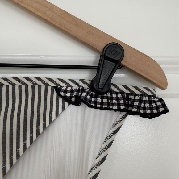 Aerie Bikini Swimsuit Set Triangle Top Striped Ruffle Bottom Black White Padding - Picture 6 of 16